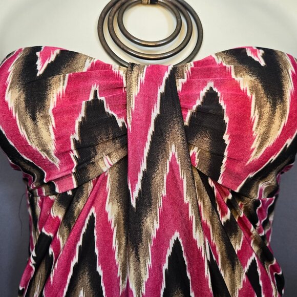 Y2K Mini Halter Dress Size L McBling Boho Groovy Ikat Print Purple Brown 2000s - Picture 3 of 10